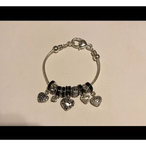 Black & Crystal Hearts Eurobead Bracelet